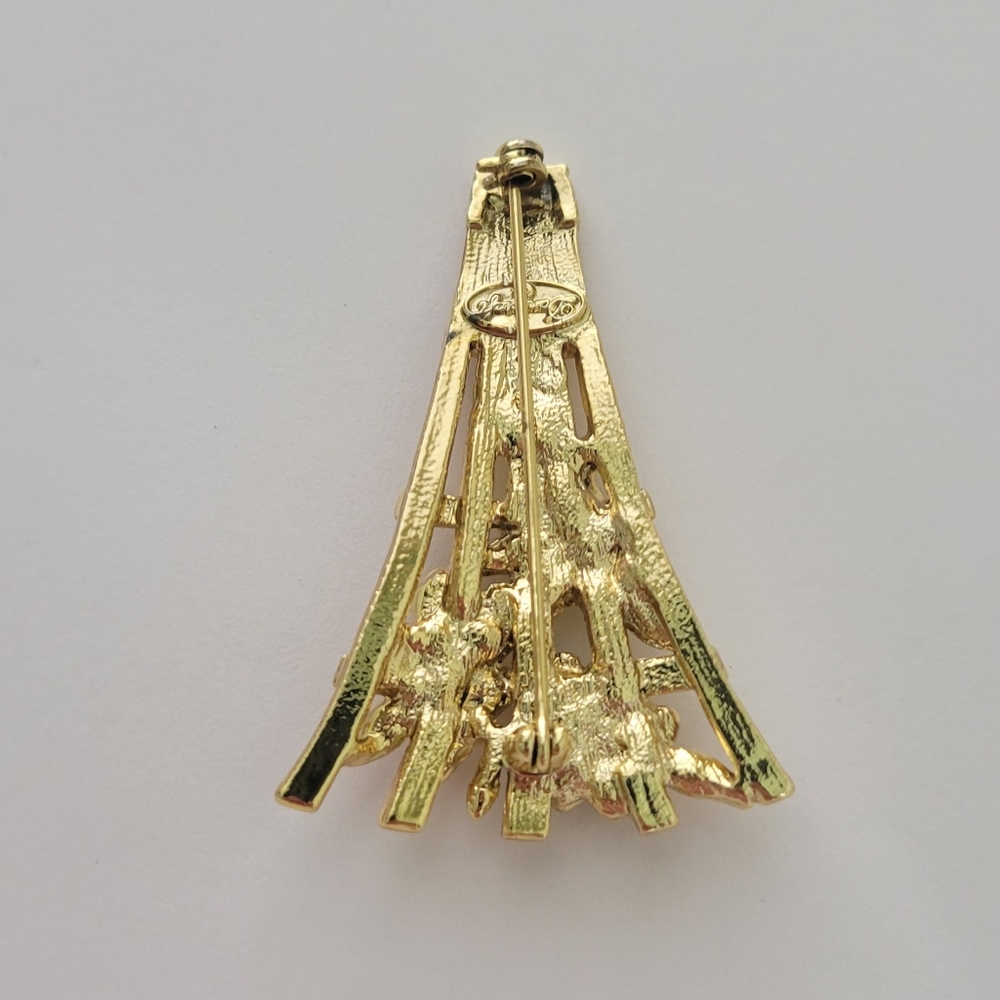 Vintage Signed Danecraft Garden Flower Lattice Trellis Pin Brooch Goldtone - Picture 7 of 8